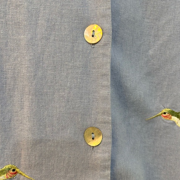 Vtg Womens Linen Infused Button Front Top Sz XL Embroidered Hummingbirds Cottage - Picture 5 of 9